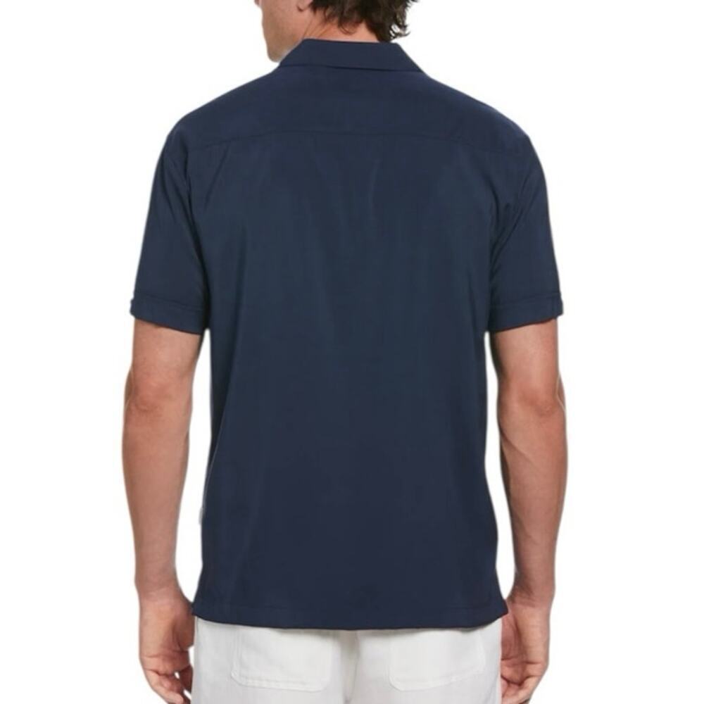 Cubavera Contrast Panel Camp Collar Shirt Navy Blue White Short Sleeve Size 2X - Picture 3 of 13